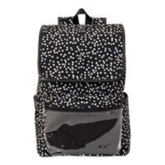NO BOUNDARIES NYLON FLAP BACKPACK W/VINYL POCKET - BLACK DOT - Picture 1 of 4